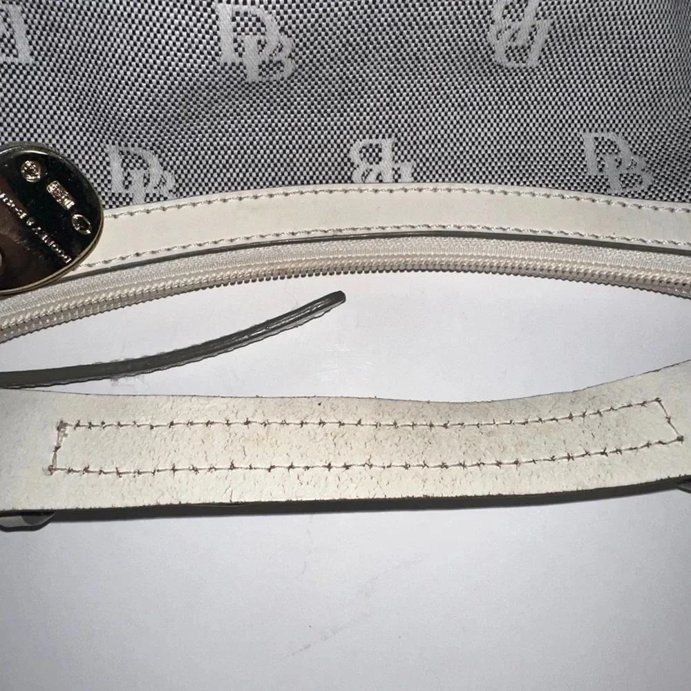 Dooney And Bourke Small East West Slouch Hobo Bag White Leather Gray Canvas